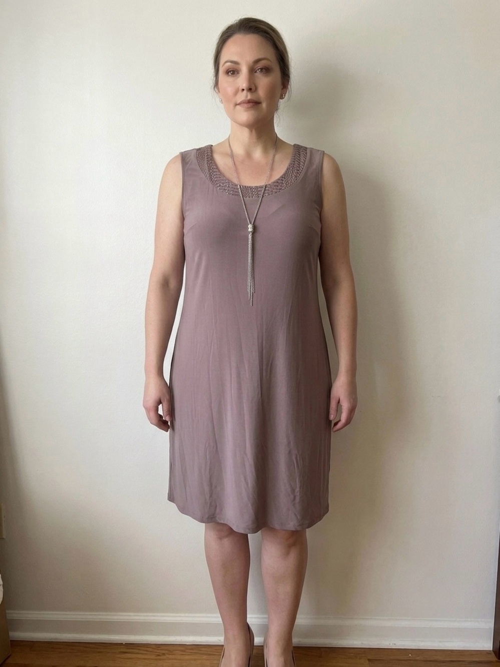 R&M Richards Woman Mauve Sleeveless Dress with Necklace 20W NWT